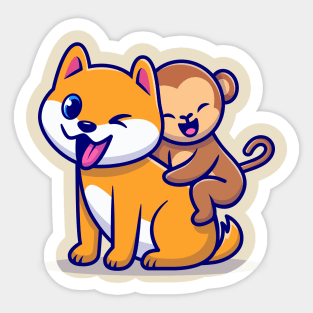 Cute Dog And Monkey Cartoon Sticker